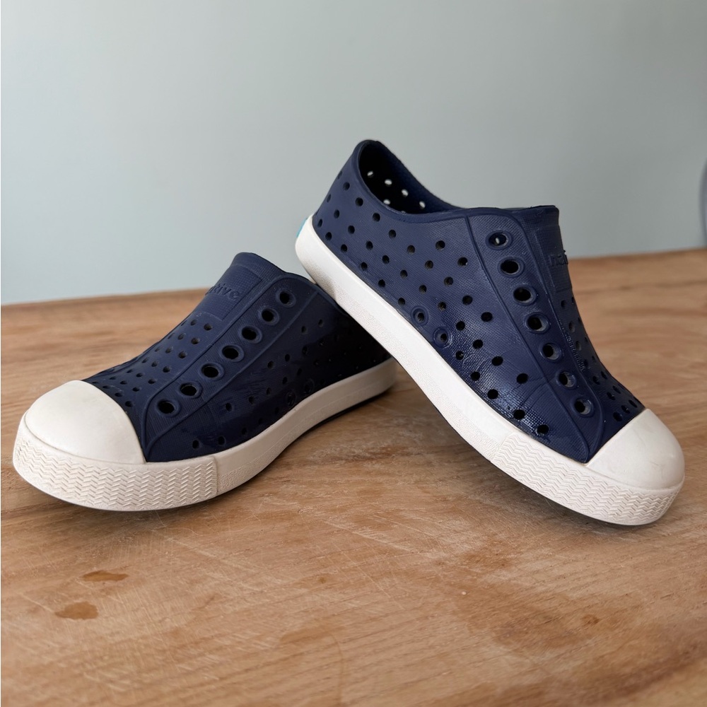 Native Navy Slip-On Kids Shoes with White Toe